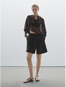 Шорты из смесового льна Tencel™ со складками цвет: Черный