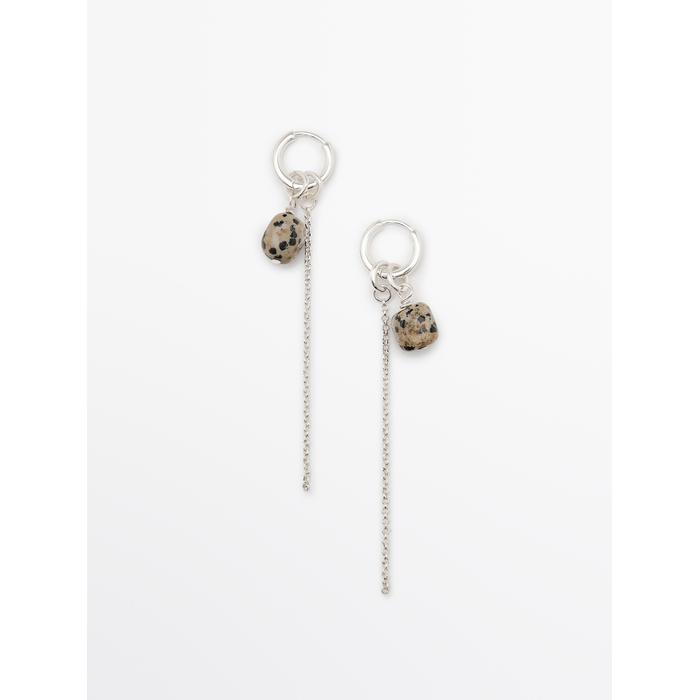 Hoop earrings with stone цвет: Жемчужно-серый