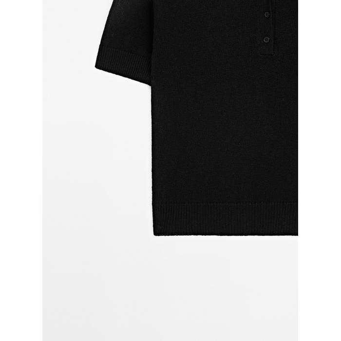 Openwork polo knit linen blend jumper цвет: Черный