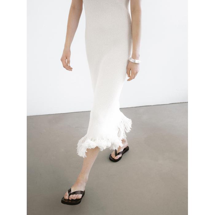 Flared Midi Dress with Stripes цвет: Натуральный, кремовый