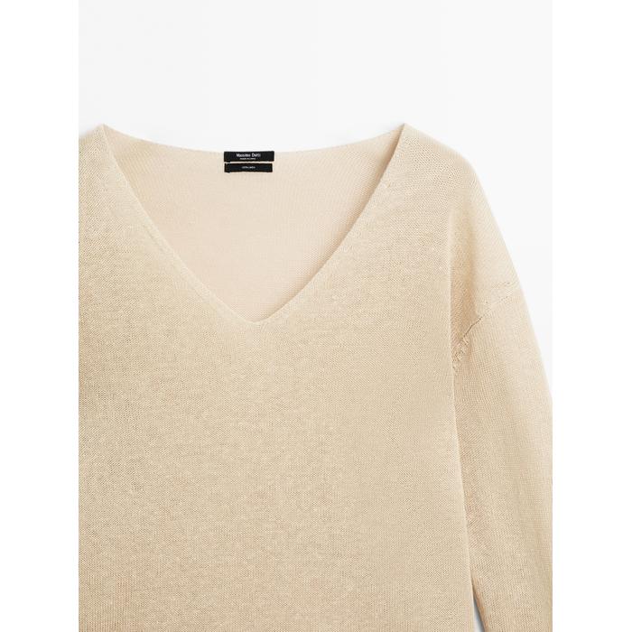 V-neck jumper 100% linen цвет: Песочный