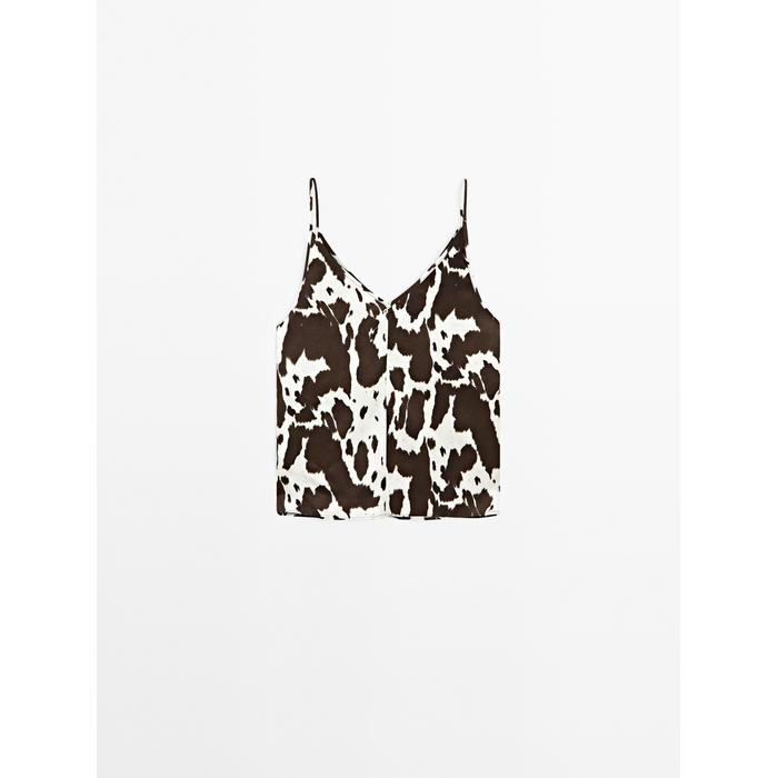 Fluid strappy top with animal print цвет: Шоколадный