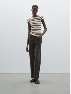 Openwork knit striped T-shirt цвет: Серый натуральный