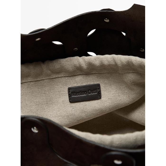 Suede leather shopper bag with studs цвет: Коричневый