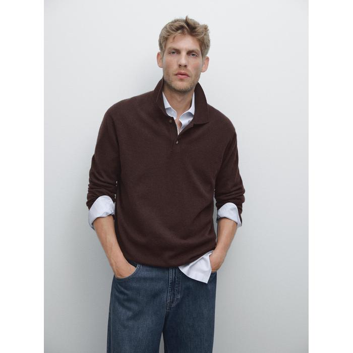 Rib knit polo 100% cashmere цвет: Гранатовый