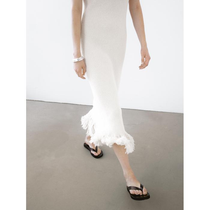 Flared Midi Dress with Stripes цвет: Натуральный, кремовый