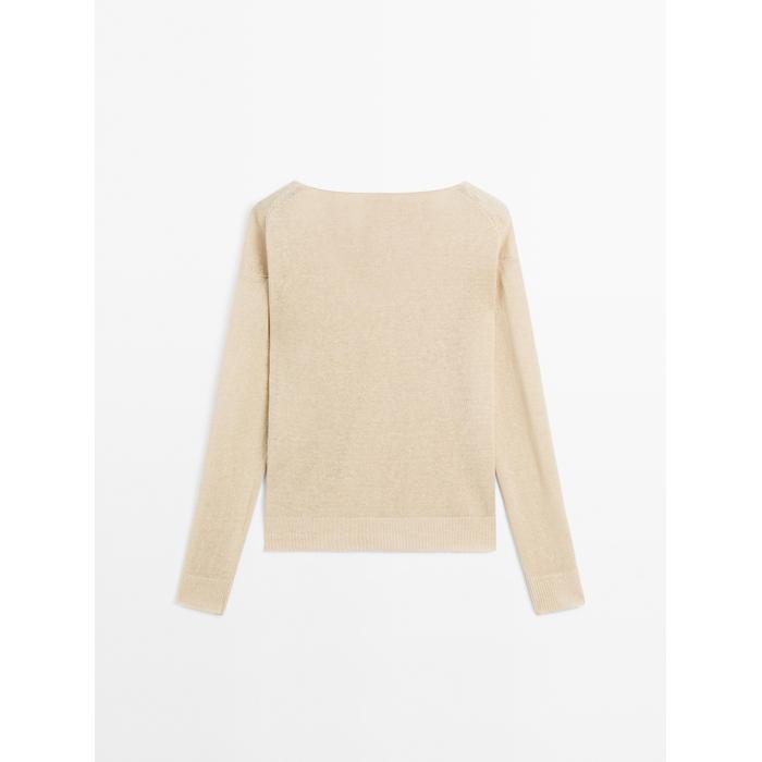 V-neck jumper 100% linen цвет: Песочный