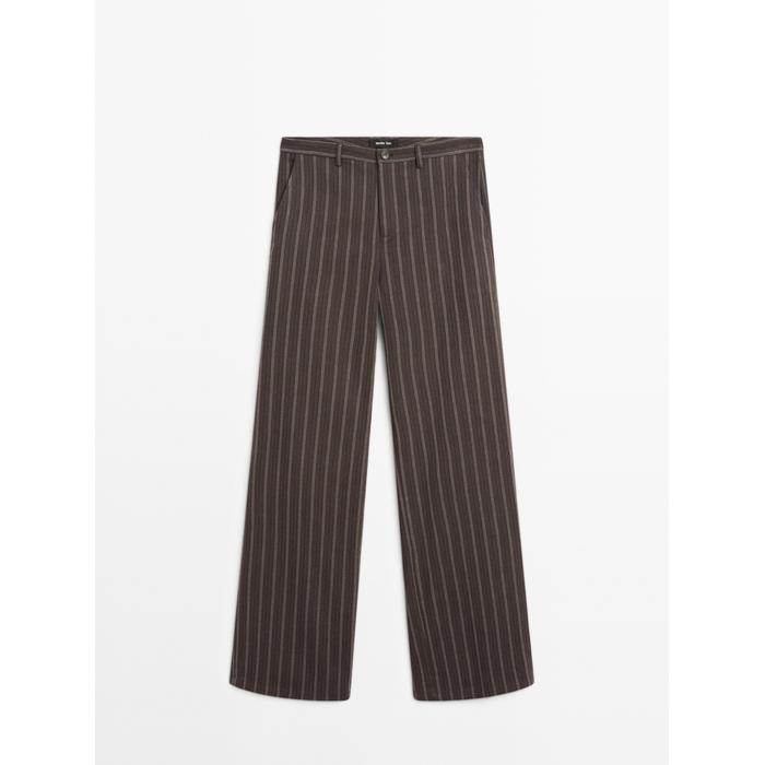 Wide leg low rise striped trousers цвет: Коричневый