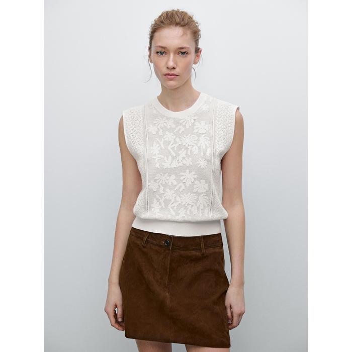 Sleeveless top with lace detail цвет: Натуральный, кремовый