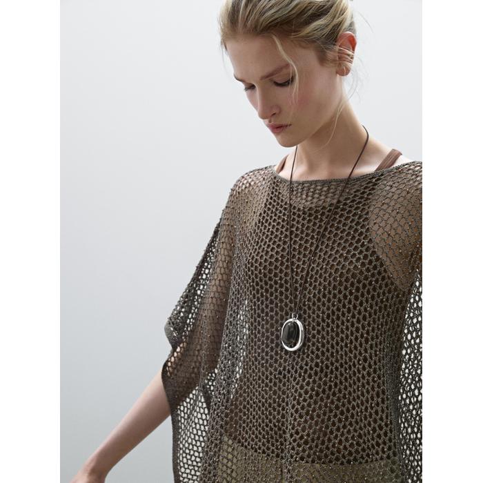 Short openwork knit cape цвет: Коричневый