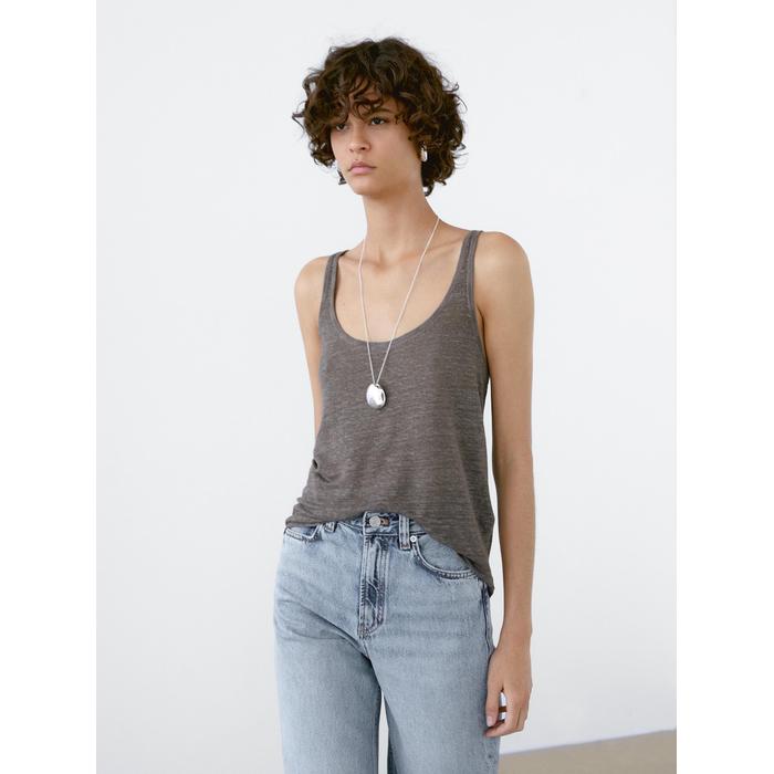 Linen fabric detail straps top цвет: Болотно-зеленый