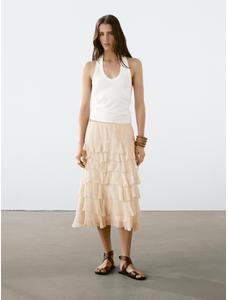 Slim halter top with frayed edges цвет: Натуральный, кремовый