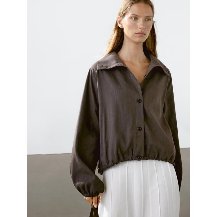Linen blend bomber jacket цвет: Шоколадный