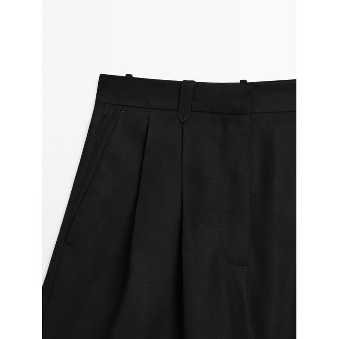 Шорты из смесового льна Tencel™ со складками цвет: Черный