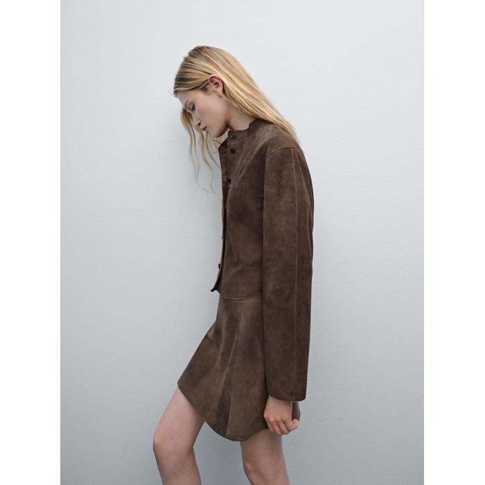Suede leather mini skirt цвет: Коричневый