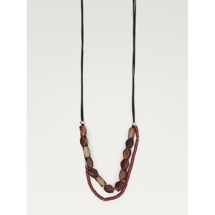 Double cord stone necklace leather цвет: Гранатовый