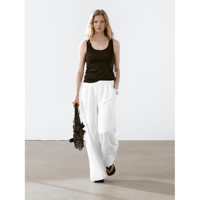 Wide-leg pants with contrast topstitching цвет: Белый