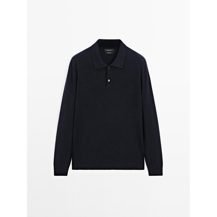 Rib knit polo 100% cashmere цвет: Темно-синий