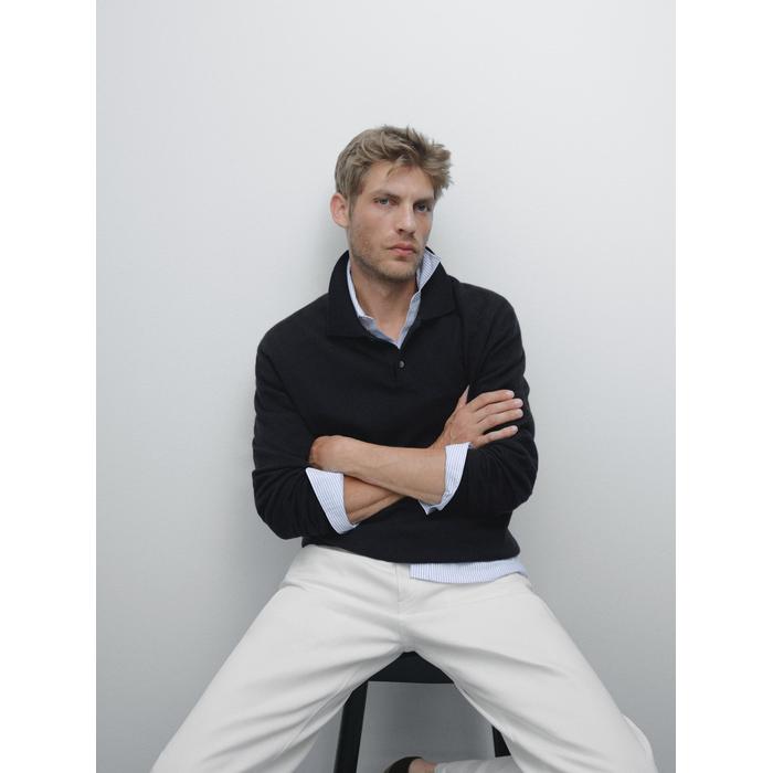 Rib knit polo 100% cashmere цвет: Темно-синий