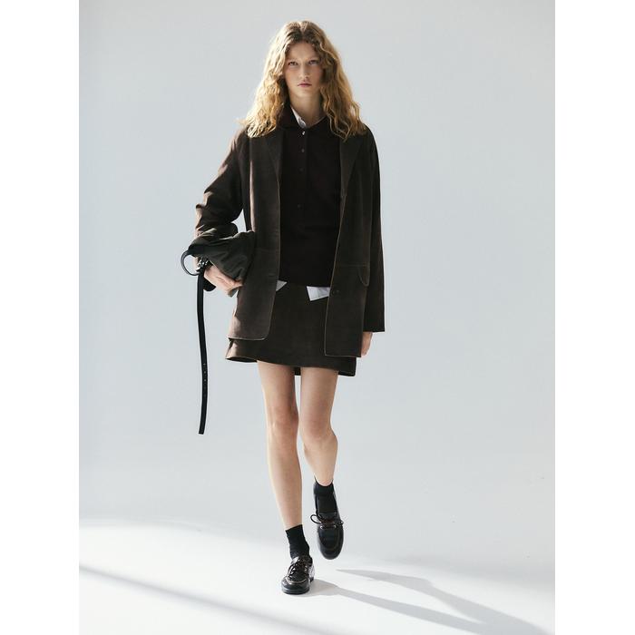 Suede leather mini skirt цвет: Коричневый