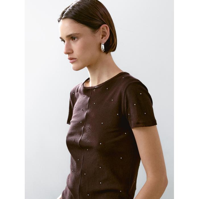T-shirt with metallic studs detail цвет: Коричневый