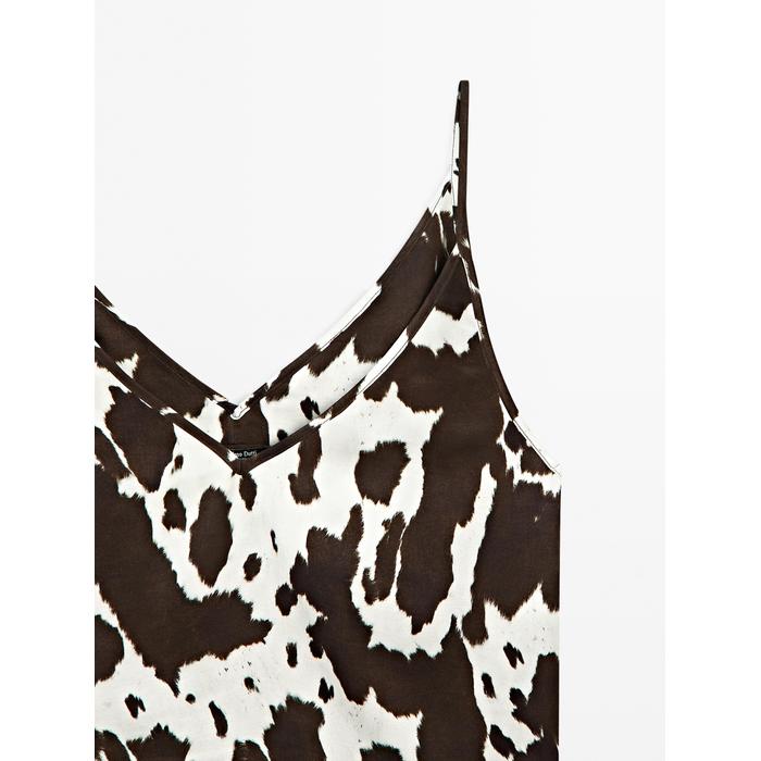 Fluid strappy top with animal print цвет: Шоколадный