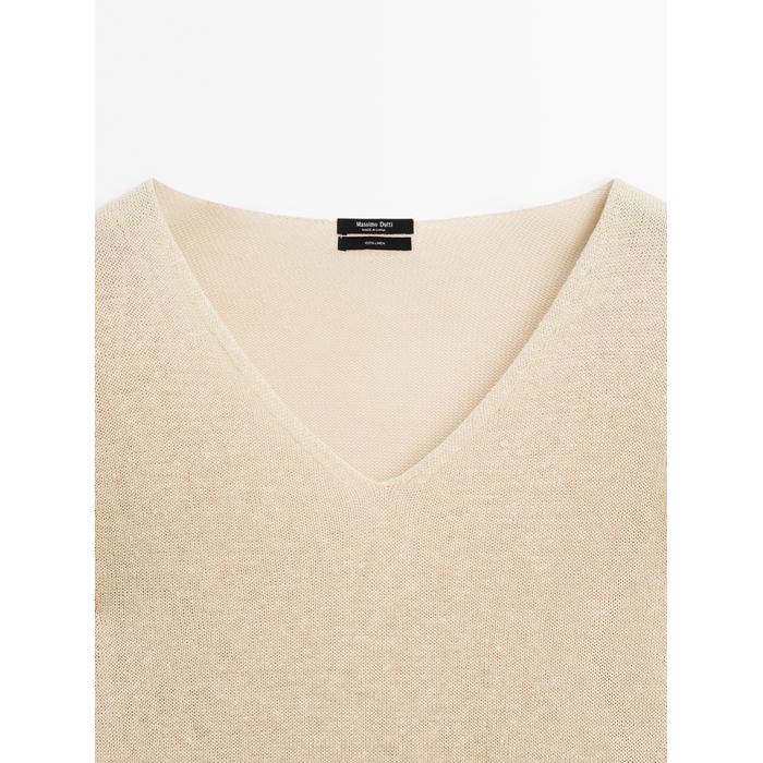 V-neck jumper 100% linen цвет: Песочный