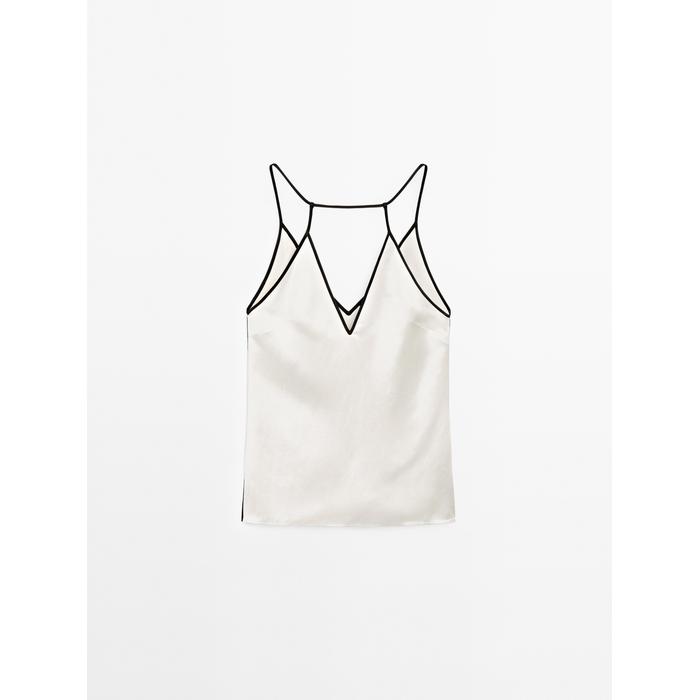 Satin halter top with vivid detail цвет: Натуральный, кремовый