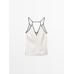 Satin halter top with vivid detail цвет: Натуральный, кремовый