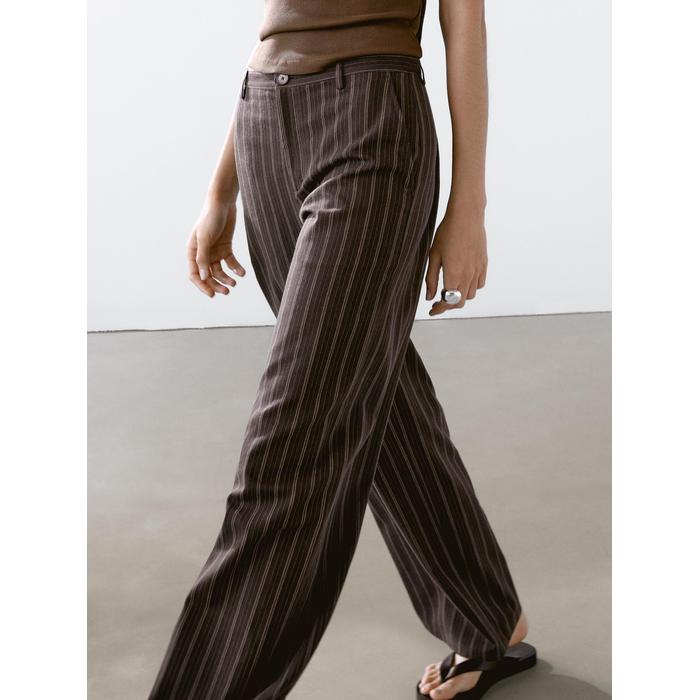 Wide leg low rise striped trousers цвет: Коричневый