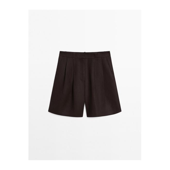 Шорты из смесового льна Tencel™ со складками цвет: Коричневый