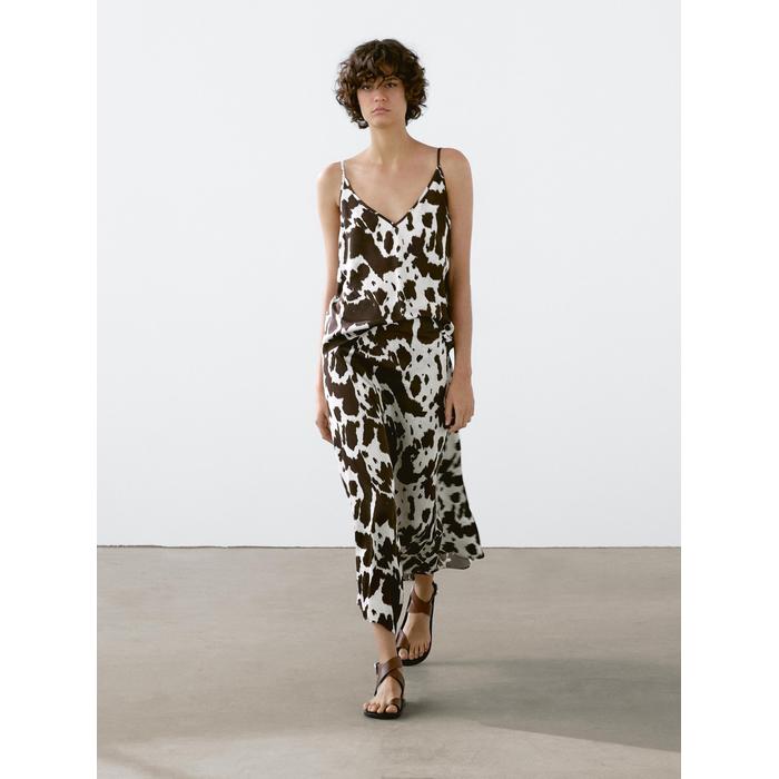 Fluid strappy top with animal print цвет: Шоколадный
