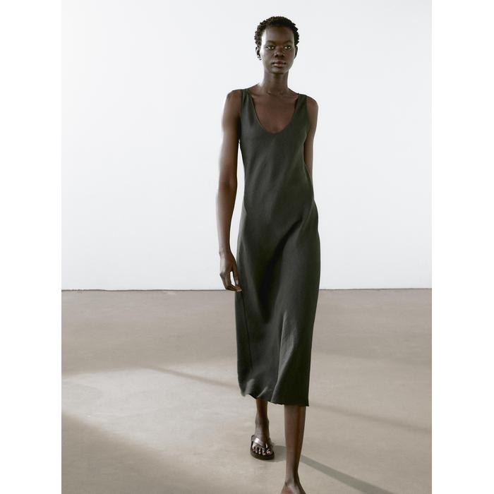 Midi dress 100% linen цвет: Темно-зеленый