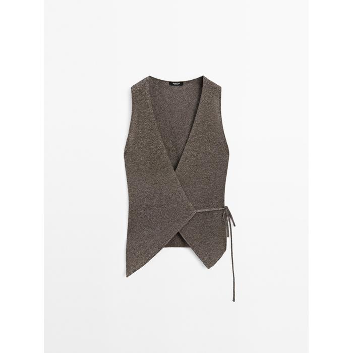 Crossed Mouliné Knit Vest цвет: Коричневый