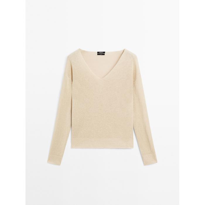 V-neck jumper 100% linen цвет: Песочный