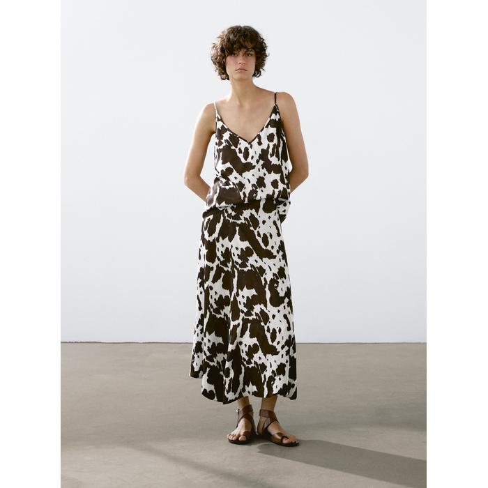 Fluid strappy top with animal print цвет: Шоколадный