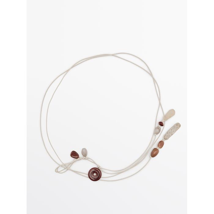 Misplaced-style leather cord belt with stones цвет: Жемчужно-серый