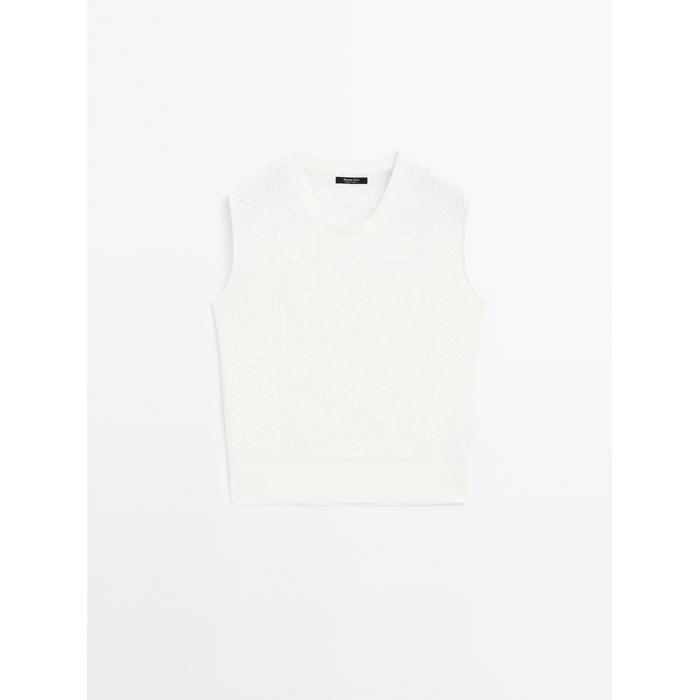 Sleeveless top with lace detail цвет: Натуральный, кремовый