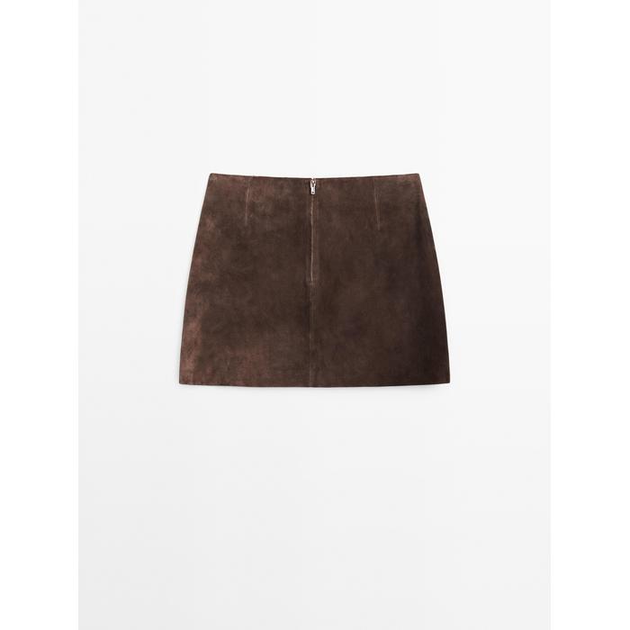 Suede leather mini skirt цвет: Коричневый