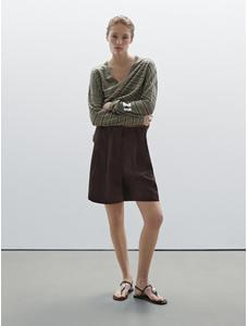Шорты из смесового льна Tencel™ со складками цвет: Коричневый