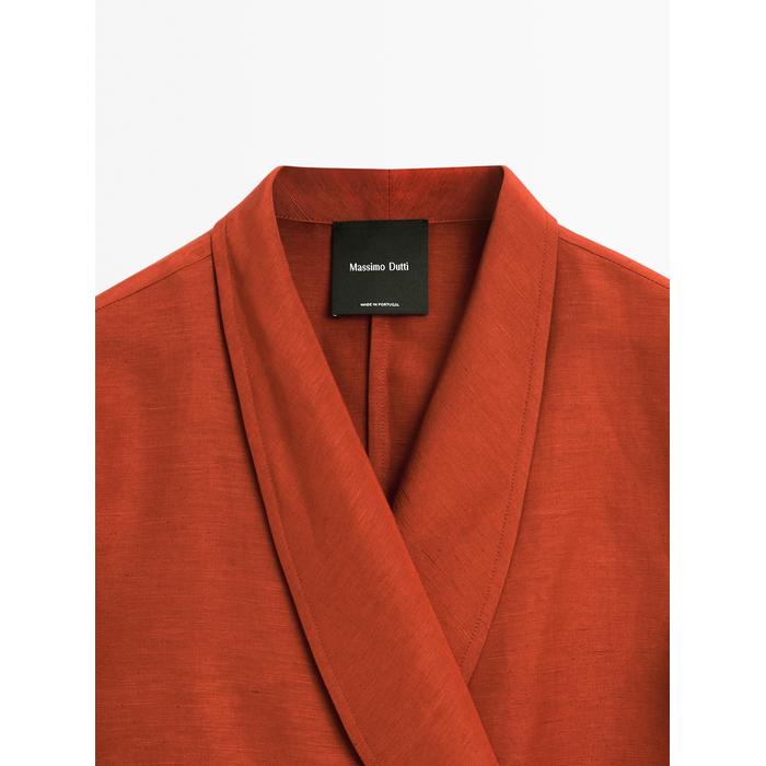 Fluid kimono with shawl collar with linen цвет: Терракотовый