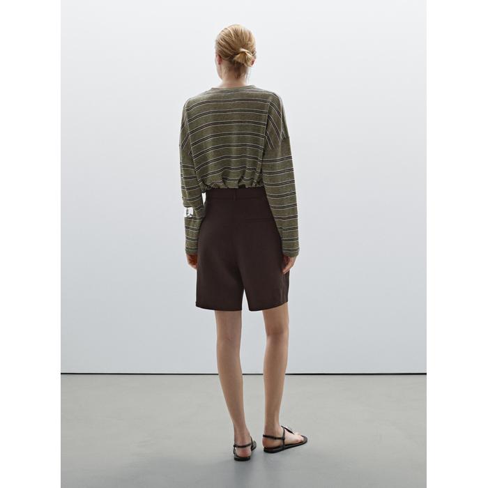 Шорты из смесового льна Tencel™ со складками цвет: Коричневый