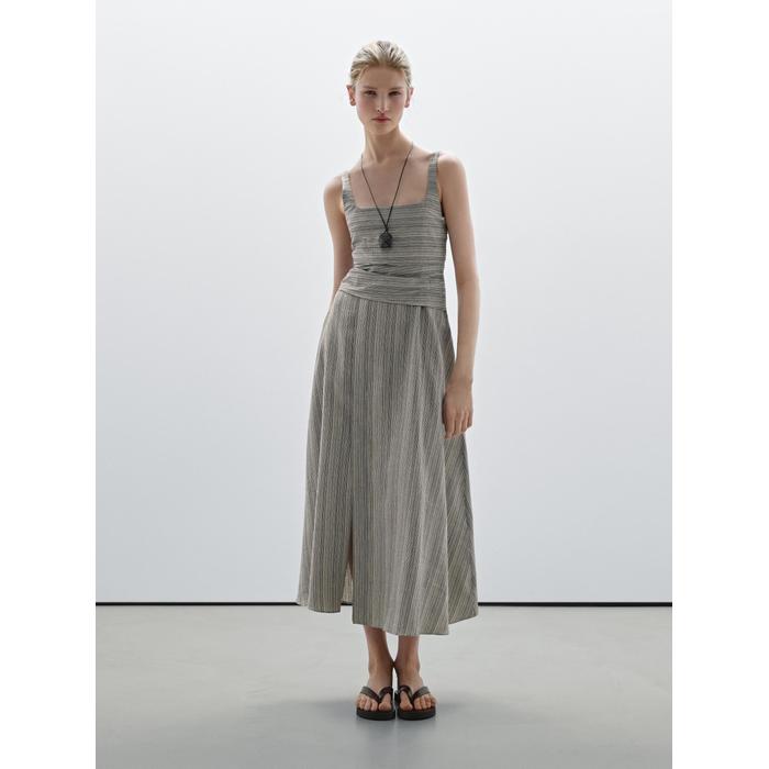 Flared Midi Dress with Stripes цвет: Натуральный, кремовый