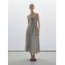 Flared Midi Dress with Stripes цвет: Натуральный, кремовый