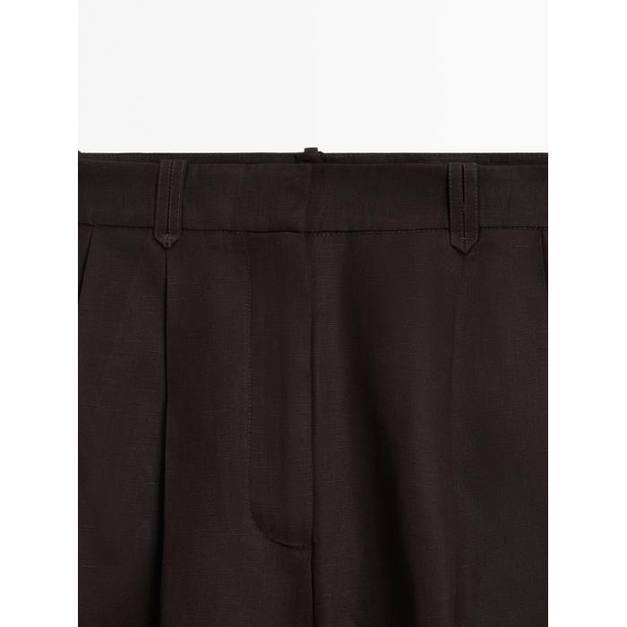 Шорты из смесового льна Tencel™ со складками цвет: Коричневый