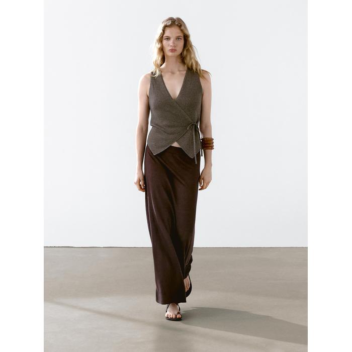 Crossed Mouliné Knit Vest цвет: Коричневый