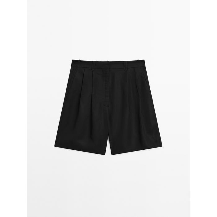 Шорты из смесового льна Tencel™ со складками цвет: Черный