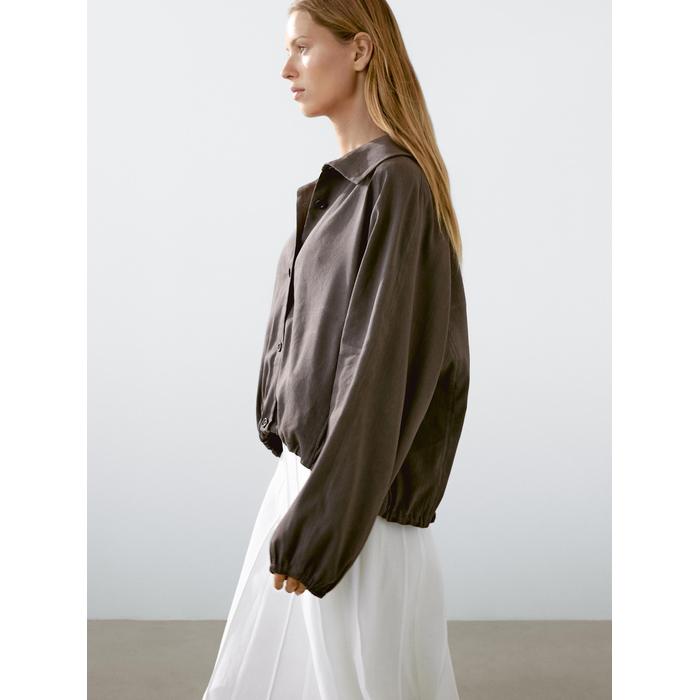 Linen blend bomber jacket цвет: Шоколадный