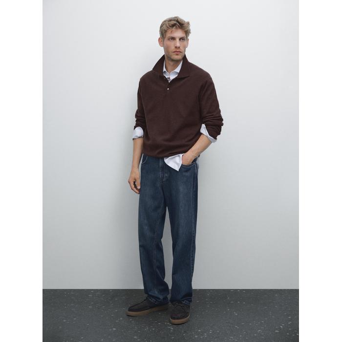 Rib knit polo 100% cashmere цвет: Гранатовый