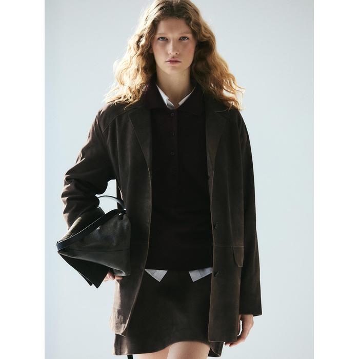 Suede leather mini skirt цвет: Коричневый